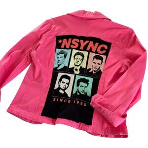 NSYNC Y2K Retro Graphic Hot Pink Button Up Jacket Women’s Medium Custom Upcycle